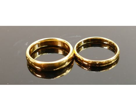 Two 22ct gold wedding rings or bands: Gross weight 8.3g size K/L and L/M.  (2) 