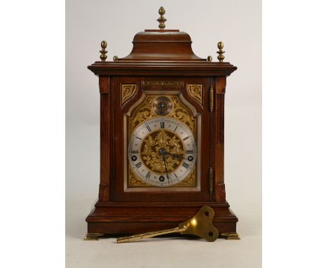 Early 20th century Oak cased 3 key striking clock: Height 40cm. 