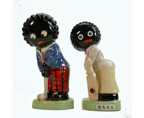 Carltonware large limited edition Golly figures to include Cricketer &amp; Golfer: Height 21cm. (2) 