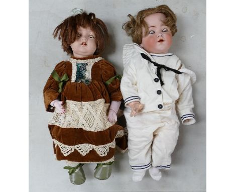 Large pottery headed English doll marked: D.P.C 67-12 Regina, height 58cm together with similar item marked 1295 R. S &amp; C