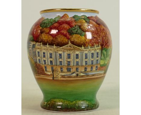 Moorcroft enamel vase depicting a Stately Home by Philip Gibson: Signed &amp; dated 14-10-01. 