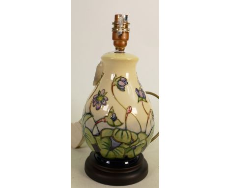 Moorcroft Lamp Base Hepatica pattern: Measures 28cm x 13cm.&nbsp; No damage or restoration.