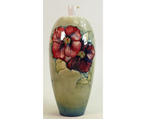 Walter Moorcroft large Clematis lamp base: Potters to the late Queen Mary label &amp; signed, height of pottery 32cm. 
