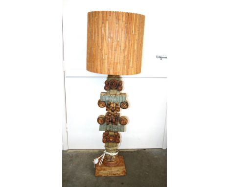 A Bernard Rooke pottery eight sectioned standard lamp, decorated with circular and square projections, stamped Rooke, 105cm w