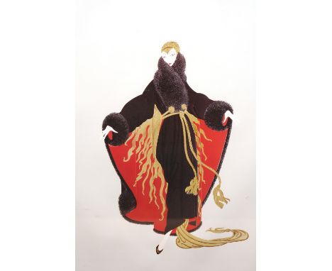A chalk and vermilion print depicting a female, 86cm x 56cm