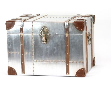 An aluminium leather and stud decorated trunk