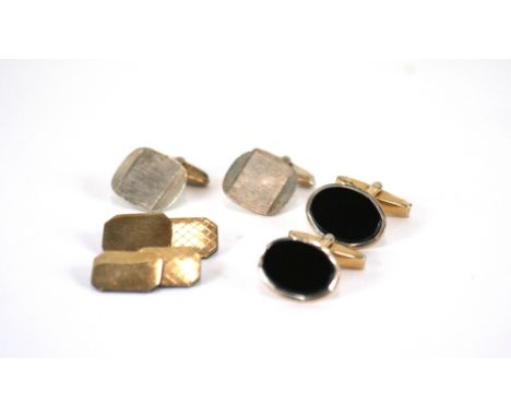 A pair of 9ct gold on silver cufflinks; a pair of 925 silver cufflinks and a pair of gold on silver cufflinks