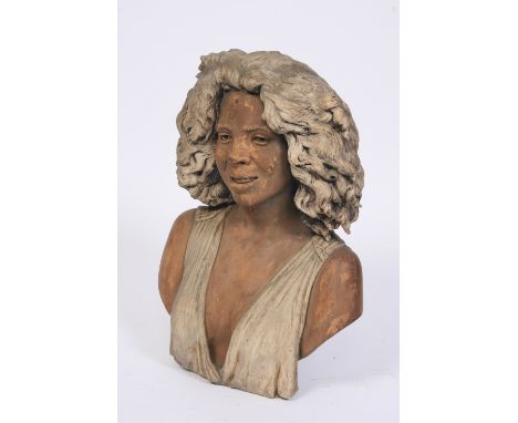 A Goldscheider bust of a young female, stamped to the reverse Goldscheider Wien 1296 2521 36, stamped under the shoulder, Rep