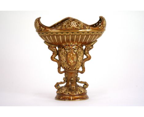 A Zsolnay Pecs gilt heightened vase, various impress marks and numbers to base, 21cm