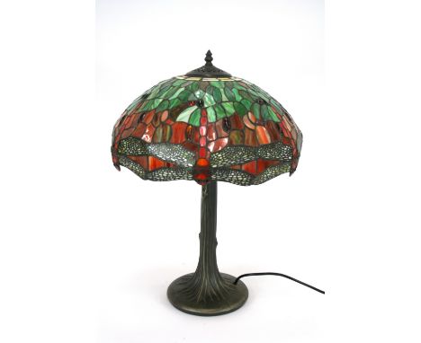 A Tiffany style table lamp, shade decorated with dragonflies, 60cm high