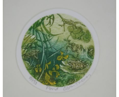 Glynn Thomas, pencil signed limited edition print 'Pond', titled and numbered 80/150, 10cm diameter