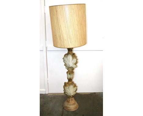 A Bernard Rooke pottery six section standard lamp, decorated with leaves and insects, signed to base B Rooke, 114cm with orig