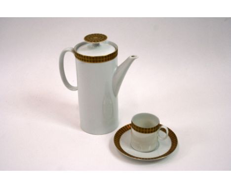 A Thomas German porcelain coffee set comprising coffee pot, cream jug, sugar bowl, six cups, six saucers