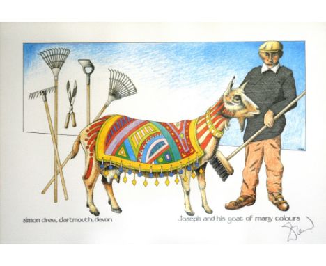 Simon Drew, pencil signed print 'Joseph and His Goat of Many Colours' and another Simon Drew, signed print 'To Live At All Is