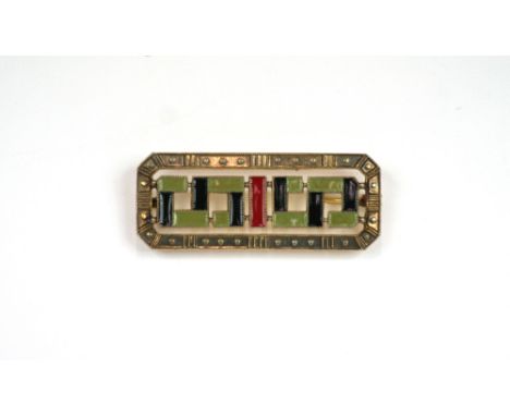 An Art Deco yellow metal and enamel decorated brooch, 3.5cm