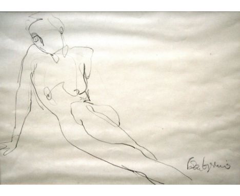 A framed pencil sketch study of a nude, indistinctly signed, 29cm x 41cm