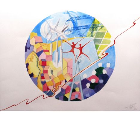 A pencil signed limited edition print abstract study, indistinctly signed, numbered 7/250, 52cm x 67cm