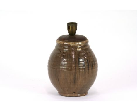 An early Oxshott Studio pottery vase by Denise Wren, converted to a table lamp, 17cm