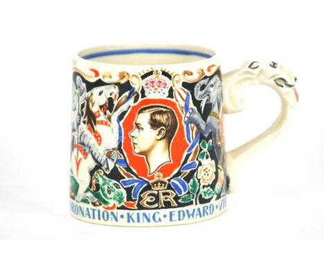 A Burleigh ware Royal Commemorative mug 'The Coronation Of King Edward VIII', designed and model by Dame Laura Knight, 8cm