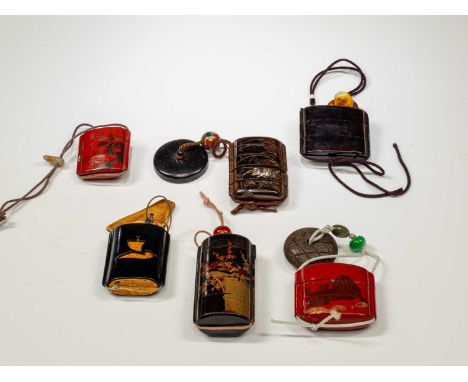 wood and LacquerJapan Meiji Period ( 1868 - 1912 ) Dimensions: Height 5 cm to 7 cmWeight: 283 grams Collection of six inro, a