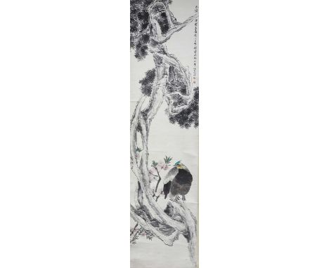 PaperChina , 19th century Dimensions with frame: 328 x 60 cmPainting: 176 x 47 cm Mr. Ren is a painter of flowers & birds. A 