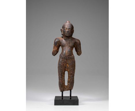 ClayPre-Angkor , 8th century Dimensions: Height 45 cm Wide 18 cm Depth 10 cm without baseWeight: 5511 grams with base Large s