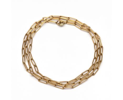 14 kt. Gouden collier, eerste helft 20e eeuw. Opgebouwd uit langwerpige ovale schakels bruto 12,7 gr., l. 65 cm [1] 14 k. gol