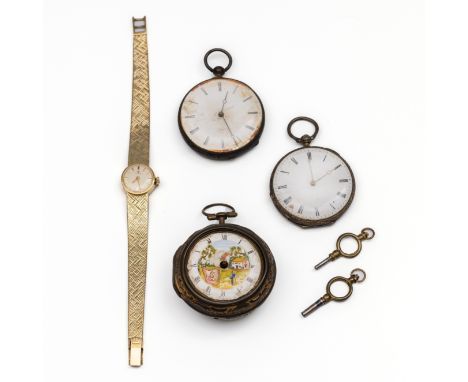 Tissot, 14 kt. gouden damespolshorloge, jaren '50. Handopwind. De ronde wijzerplaat crème kleurig met batons op de uren. Aan 