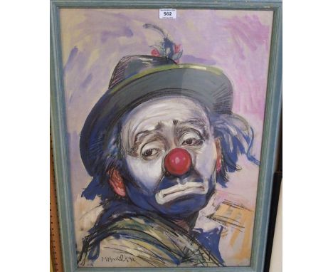 BRITISH SCHOOL Portrait of a clown, signed, gouache, dated, (19)92, 70 x 48cm Condition Report: Available upon request
