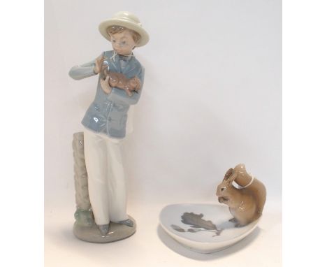 A Royal Copenhagen squirrel dish and Nao figure of as boy with a puppy Condition Report: Available upon request