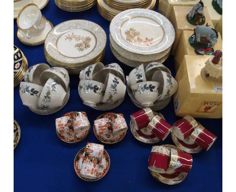 Royal Crown Derby coffee cans and saucers, Spode Regent examples, Royal Worcester flower decorated dessert set comprising; th