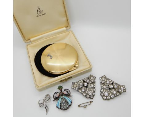 A Ciro compact in original box, a silver and enamel brooch and other items Condition Report: Not available for this lot