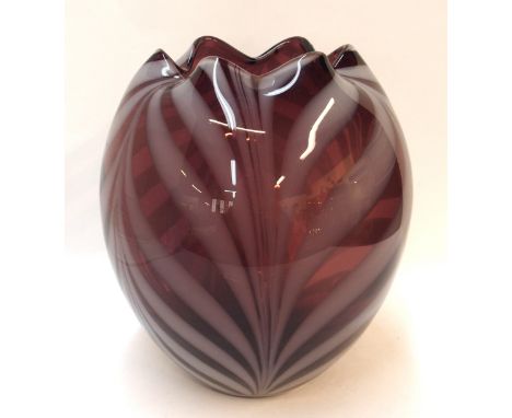 A large amethyst and white glass vase Condition Report: Nice condition.