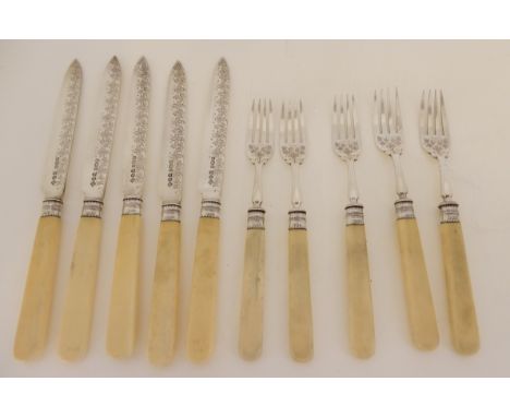 A part set (10) silver and bone handled fruit cutlery set by R F Mosely &amp; Co (Robert Fead Mosley), Sheffield 1900 Conditi