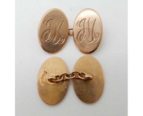 A pair of 9ct rose gold monogrammed cufflinks, weight 8.7gms Condition Report: Available upon request
