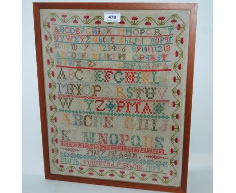 A Victorian framed sampler, Mary McAdam, dated 1893, 45 x 34cm, framed and glazed Condition Report: Available upon request