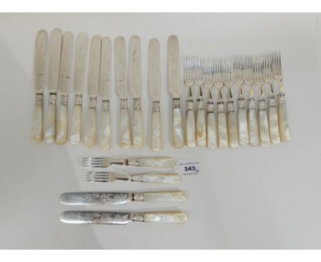 A twenty four piece EP and mother of pearl handled fruit cutlery set (loose) Condition Report: All attached and mother of pea