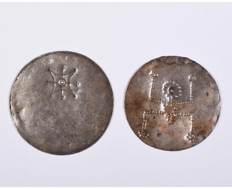 West- or Central Timor, two silver breast plates, tefan, the first item showing a compass rose in dots, the other showing a m