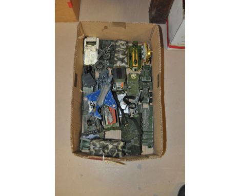 Corgi diecast military vehicles, to include: tanks; tank carriers; jeeps; Dinky Toys Phantom 2F-4K (play worn).