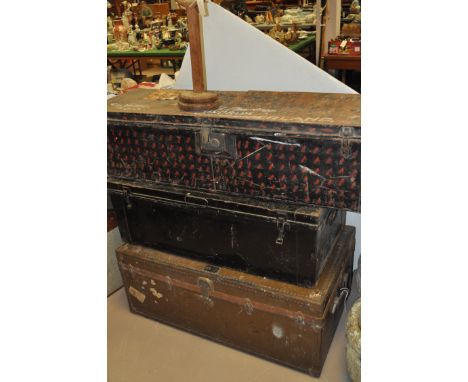 Two metal travelling trunks, one belonging to 'R.A.H. Chartres, Mindrum, Northumberland'; The Victor Super Grade travelling t