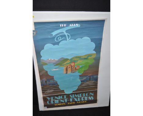 Venice Simplon Orient-Express lithograph poster - "The Alps", designed by Fix Masseau (Pierre Felix Masseau), unframed.