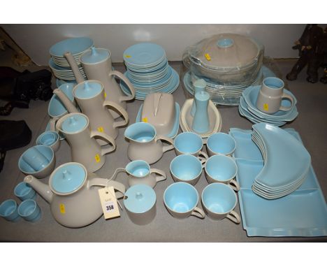 A Poole part dinner, tea and coffee service, blue and grey decoration.