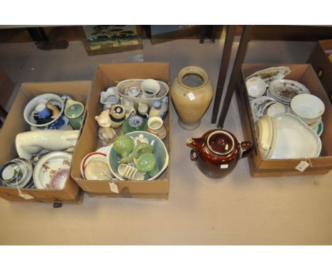A large brown glazed Denby teapot; tea and dinner ware, to include: Spode 'Gainsborough' pattern breakfast cups, saucers and 