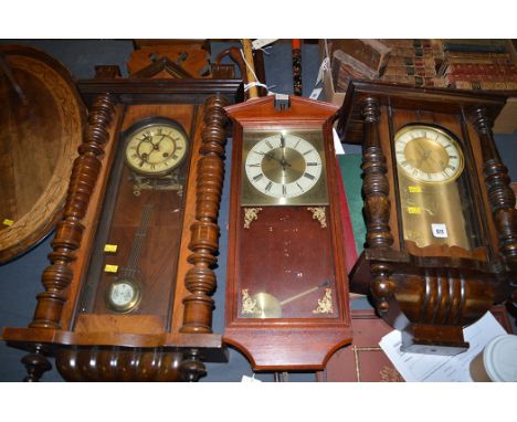 Two early 20th Century Vienna wall clocks, roman dials; and a modern Emperor wall clock.  (3)
