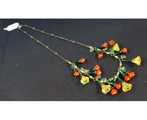 LOVELY VINTAGE CZECH ORANGE &amp; YELLOW GLASS FLOWER NECKLACE