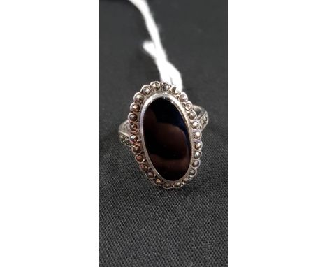 VINTAGE MARCASITE AND ONYX RING