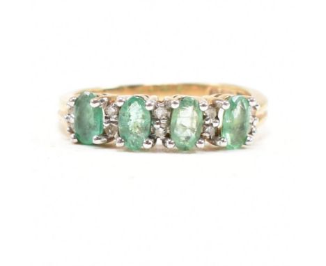 A hallmarked 9ct gold emerald and diamond half hoop ring.&nbsp; Weight 2.7g. Size M.5.&nbsp;All weights, measurements and siz