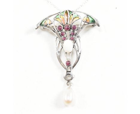A contemporary 925 silver Art Nouveau style Plique A Jour pendant. Weight approx 7.7g.&nbsp;All weights, measurements and siz