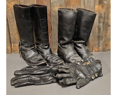 A pair of Kombi Mudibuddy leather boots and a vintage pair of leather boots, both probably size 7, a pair of Apache leather t