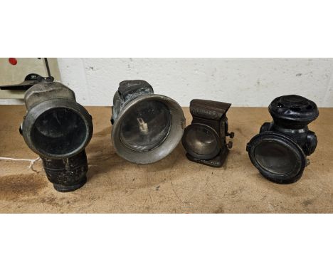 Four vintage bicycle lamps, P&amp;H, Miller and two by Lucas 
